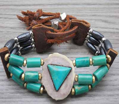 Turquoise Silver Leather Choker Style Bracelet